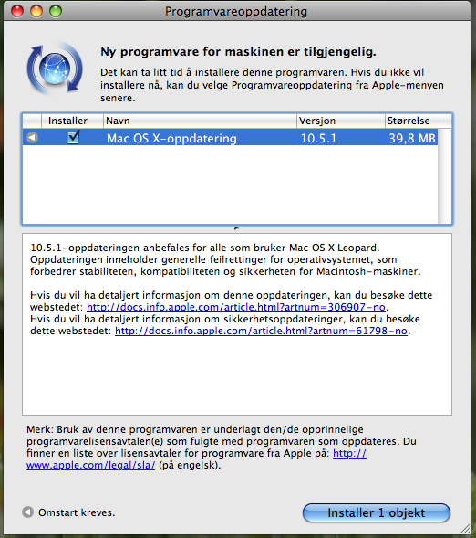 Mac OS X 10.5.1 sluppet